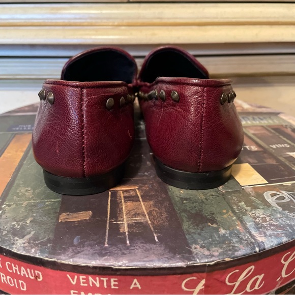 Jonak Paris Maroon Burgundy Leather Studded Stud Slip on Loafer Shoes - Picture 6 of 9
